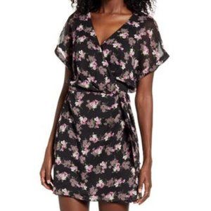 Nordstrom Black and Pink Floral Wrap Dress Large